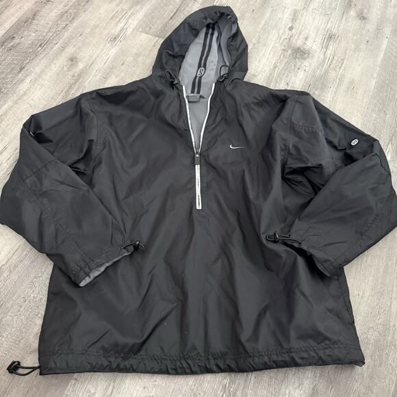 Vtg NIKE Shox Jacket Mens Large Black Hooded Half Zip Nylon Windbreaker Lined